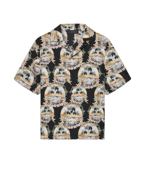 Amiri All Over Palm Bowling Shirt Black