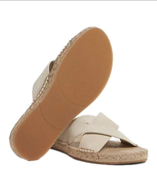 Zegna Off White Suede Espadrille Sandals - Image 3