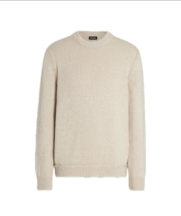 Zegna Sweaters Light Beige Cotton and Silk Crewneck