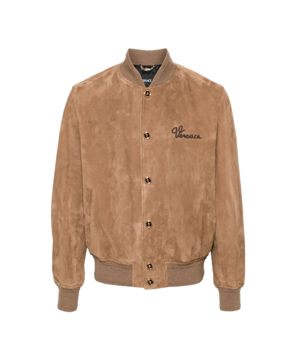 Versace Logo-embroidered suede bomber jacket