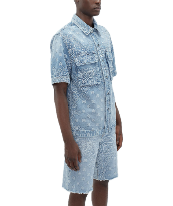 Amiri Bandana Jacquard Snap Short Sleeve Shirt Perfect Indigo - Image 3