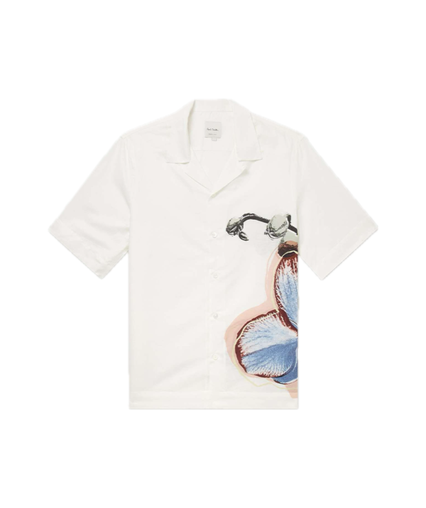 Paul Smith Convertible-collar printed linen and cotton-blend shirt