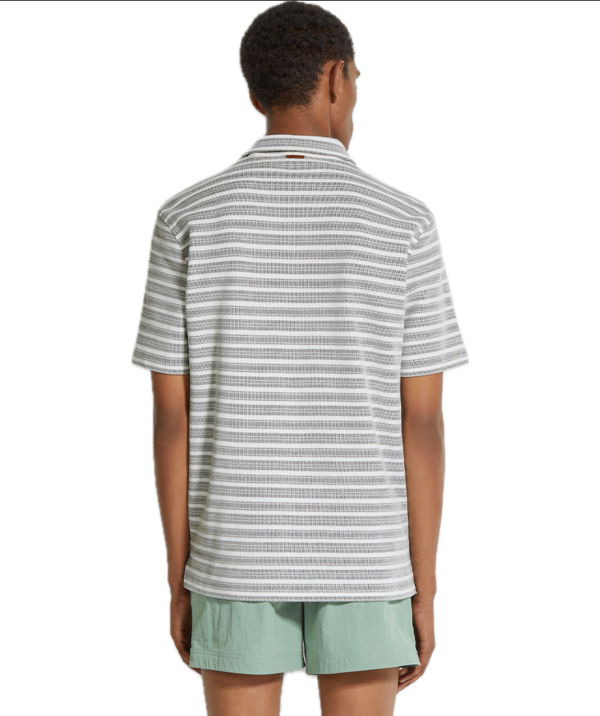 Zegna White and Olive Green Cotton Polo Shirt - Image 3