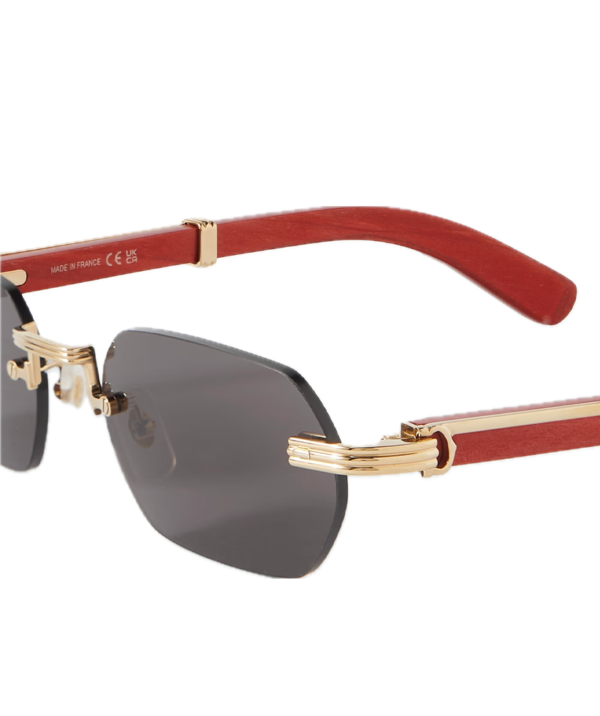 Cartier Rectangular-Frame Gold-Tone and wood Sunglasses - Image 3