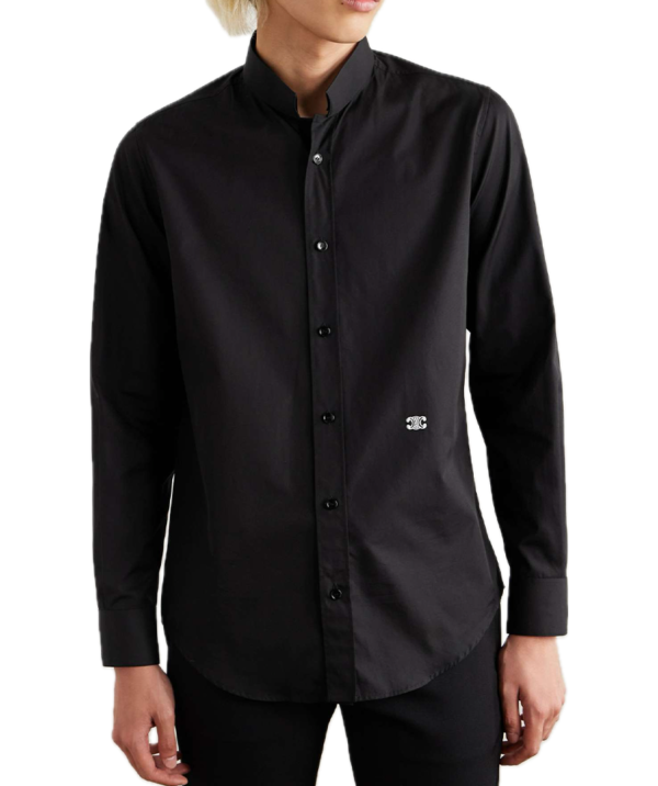 Celine Homme Slim-fit mandarin-collar Logo-embroidered cotton-poplin shirt - Image 2