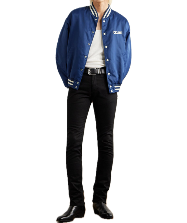Celine Homme Logo-Appliquéd striped Satin bomber jacket - Image 2