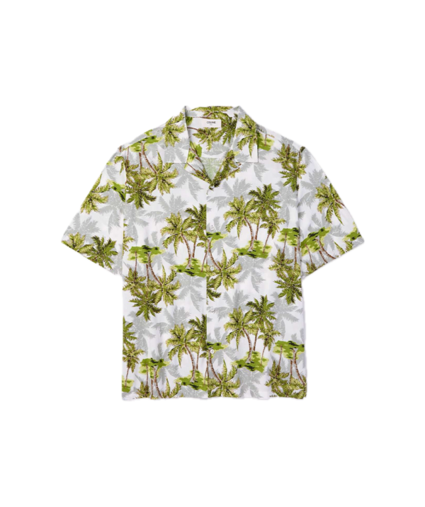 Celine Homme Convertible-collar printed Voile shirt