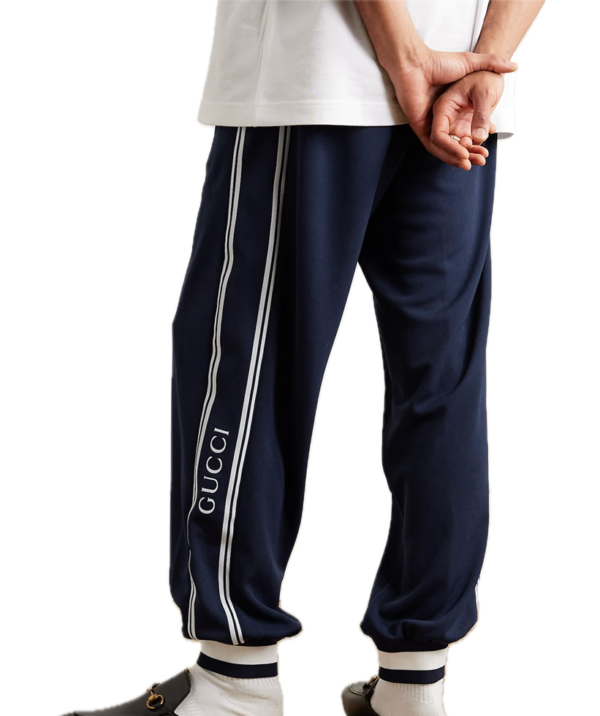 Gucci Tapered Logo-Print Striped Jersey Sweatpants - Image 2