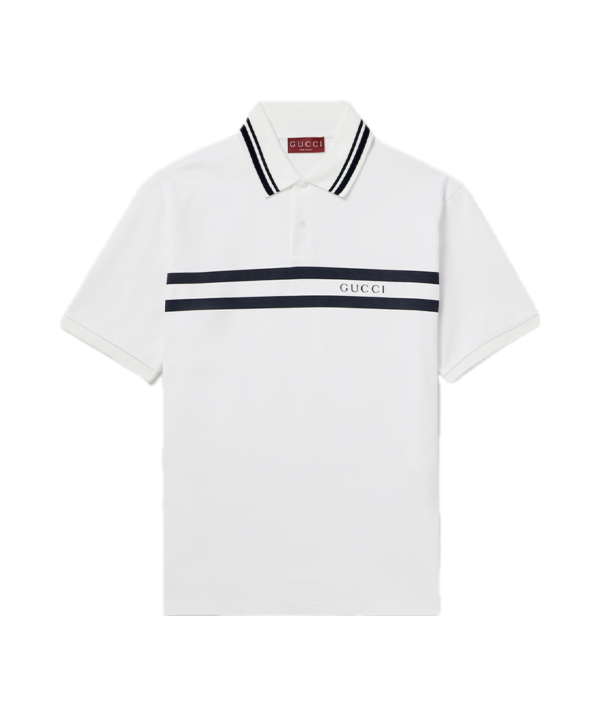 Gucci Logo-Print Striped Stretch-Cotton Piqué Polo Shirt