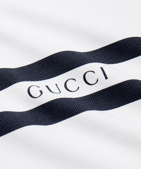Gucci Logo-Print Striped Stretch-Cotton Piqué Polo Shirt - Image 3