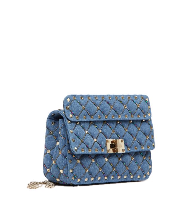 Valentino Garavani Small Rockstud Spike Denim Crossbody Bag
