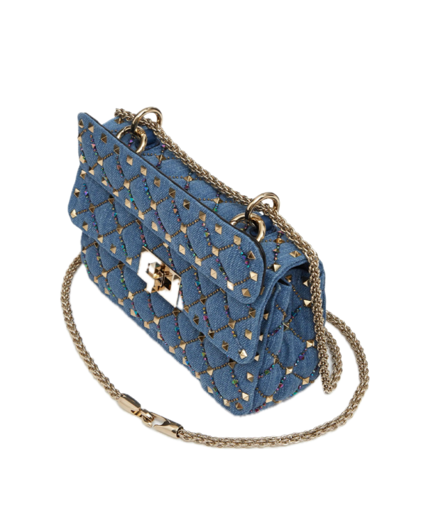 Valentino Garavani Small Rockstud Spike Denim Crossbody Bag - Image 3