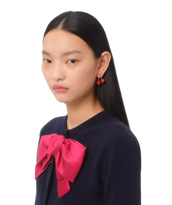 Chez Valentino Cherryfic Metal And Enamel Earrings - Image 2