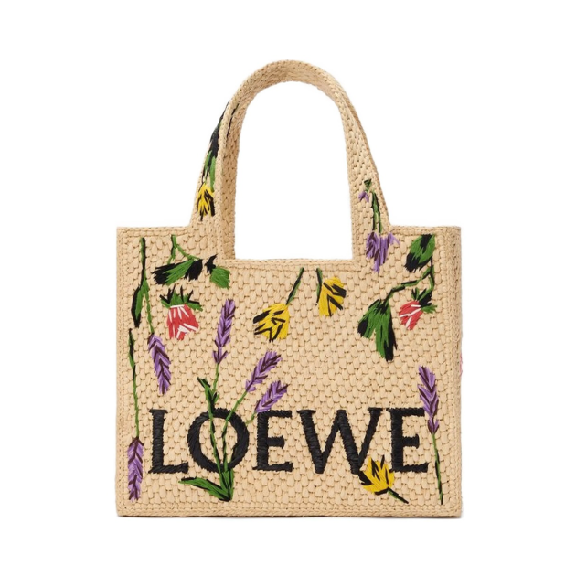 Small LOEWE Font tote in raffia