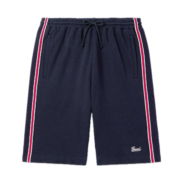 Gucci  Straight-leg striped logo-embroidered cotton Drawstring shorts