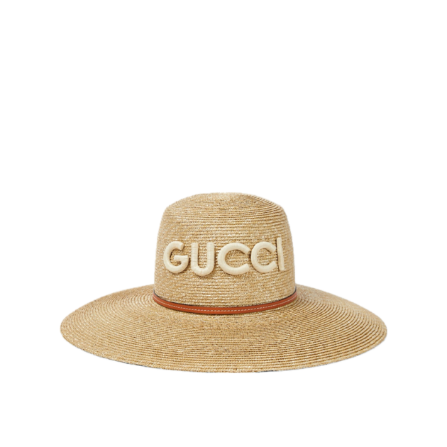 Gucci Logo leather-trimmed straw sunhat