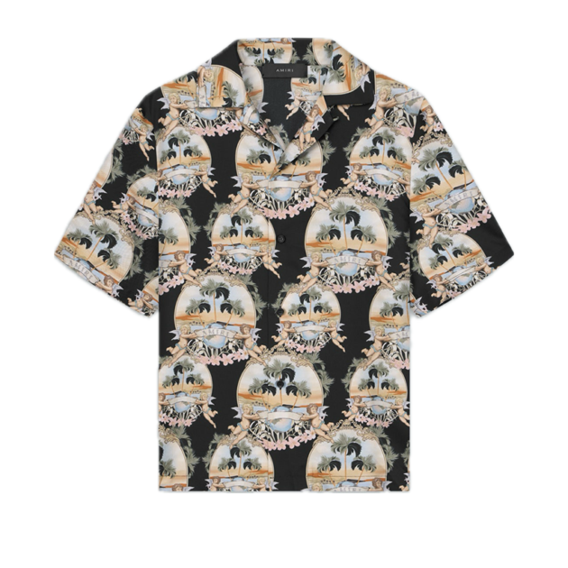 Amiri All Over Palm Bowling Shirt Black