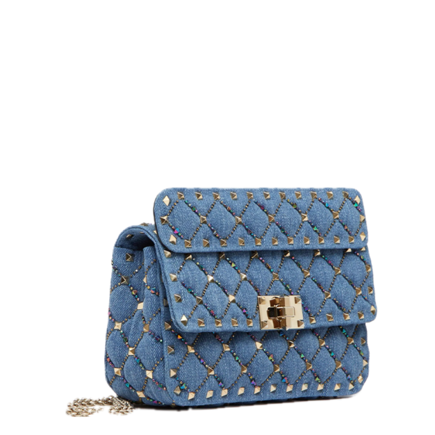 Valentino Garavani Small Rockstud Spike Denim Crossbody Bag