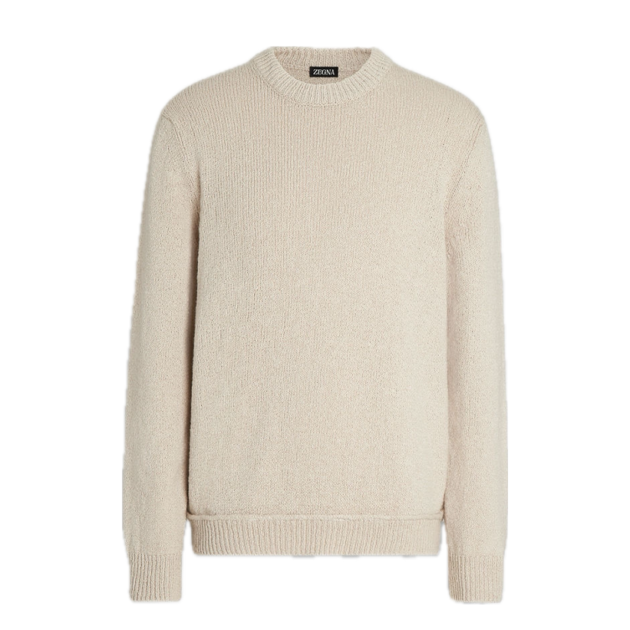 Zegna Sweaters Light Beige Cotton and Silk Crewneck