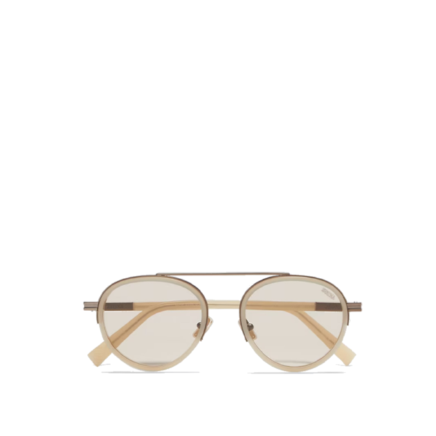 Zegna Beige Orizzonte II Acetate and Metal Sunglasses