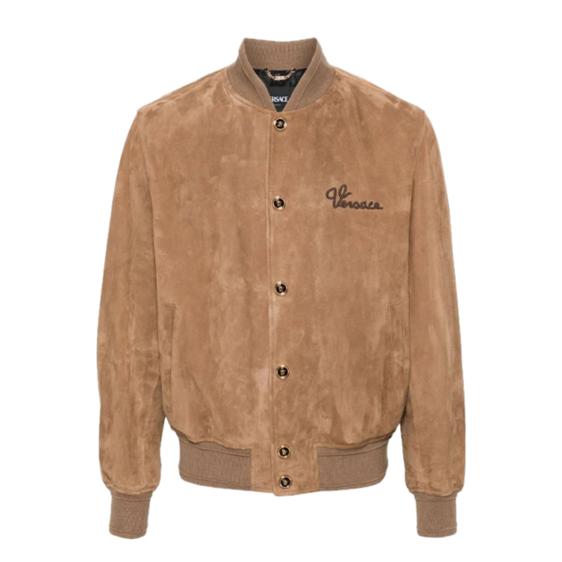 Versace Logo-embroidered suede bomber jacket