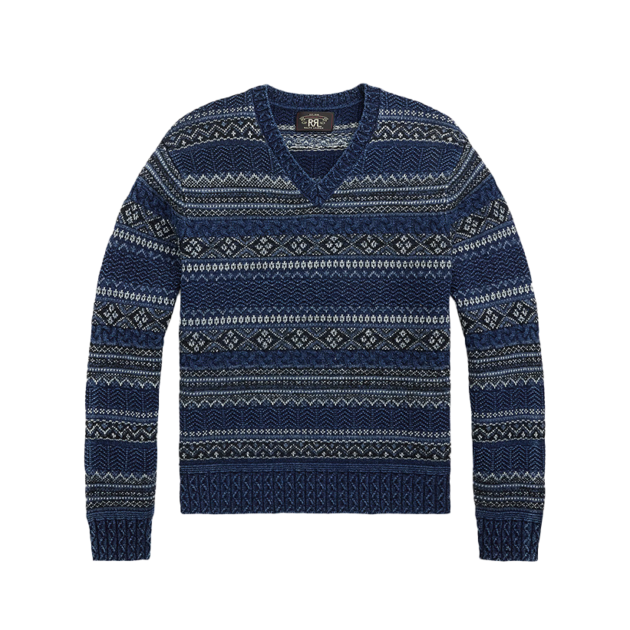 Indigo Fair Isle Cotton-Linen Sweater