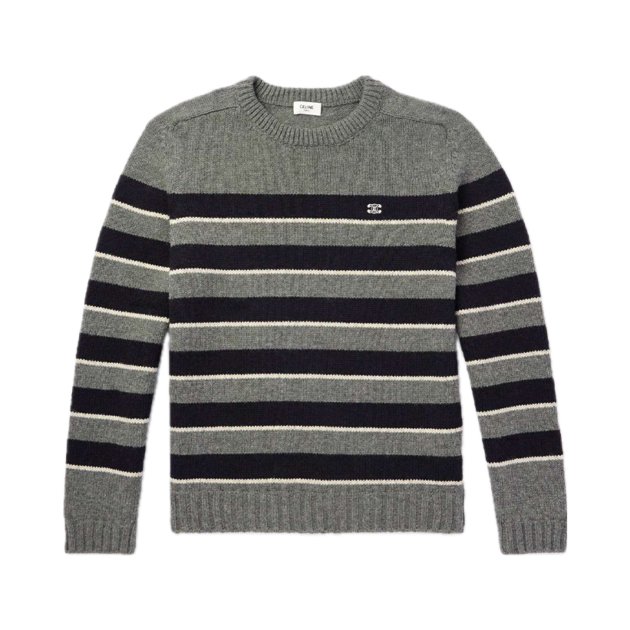Celine Homme Logo-Embroidered Stripped knitted wool Sweater