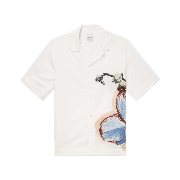 Paul Smith Convertible-collar printed linen and cotton-blend shirt