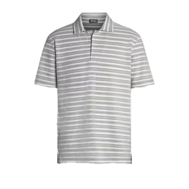 Zegna White and Olive Green Cotton Polo Shirt