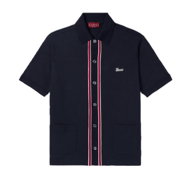 Gucci Logo-Embroidered Striped Cotton-Piqué Shirt
