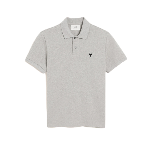 Grey Cotton Contrasted Ami De Coeur Polo Shirt