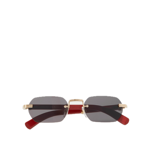 Cartier Rectangular-Frame Gold-Tone and wood Sunglasses