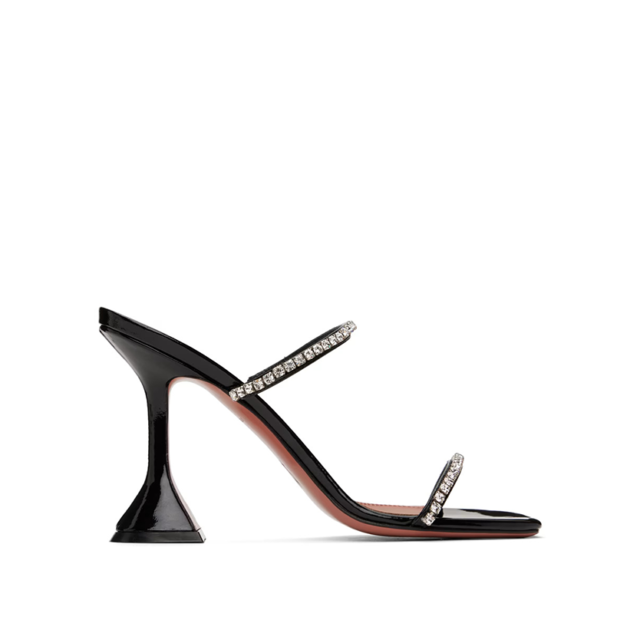 Amina Muaddi Black Gilda Slipper Heeled Sandals