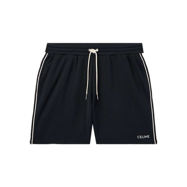 Celine Homme  Straight-Leg Logo-embroidered striped jersey Drawstring shorts
