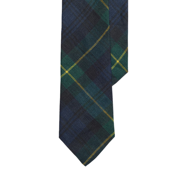 Plaid-Print Linen Tie