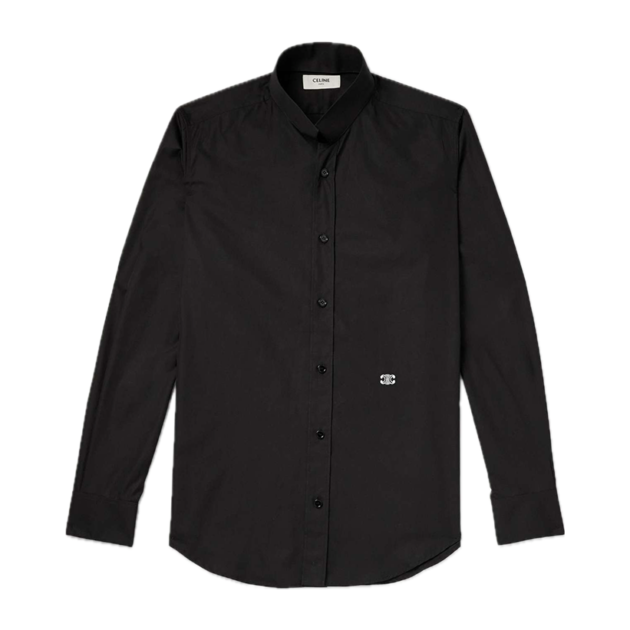 Celine Homme Slim-fit mandarin-collar Logo-embroidered cotton-poplin shirt