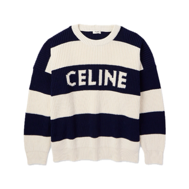 Celine Homme Logo-Intarsia striped cotton sweater