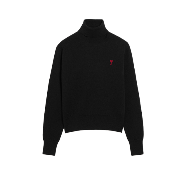 Black Wool Ami De Coeur Turtle Neck Sweater