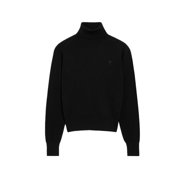 Black Wool Ami De Coeur Turtle Neck Sweater