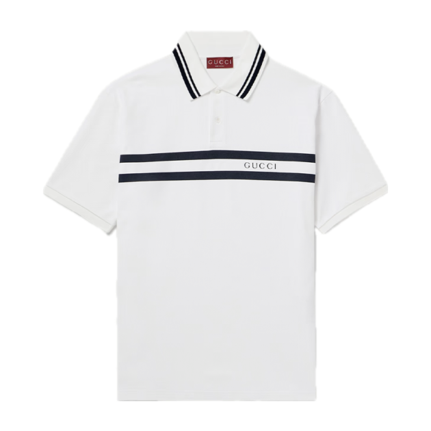 Gucci Logo-Print Striped Stretch-Cotton Piqué Polo Shirt